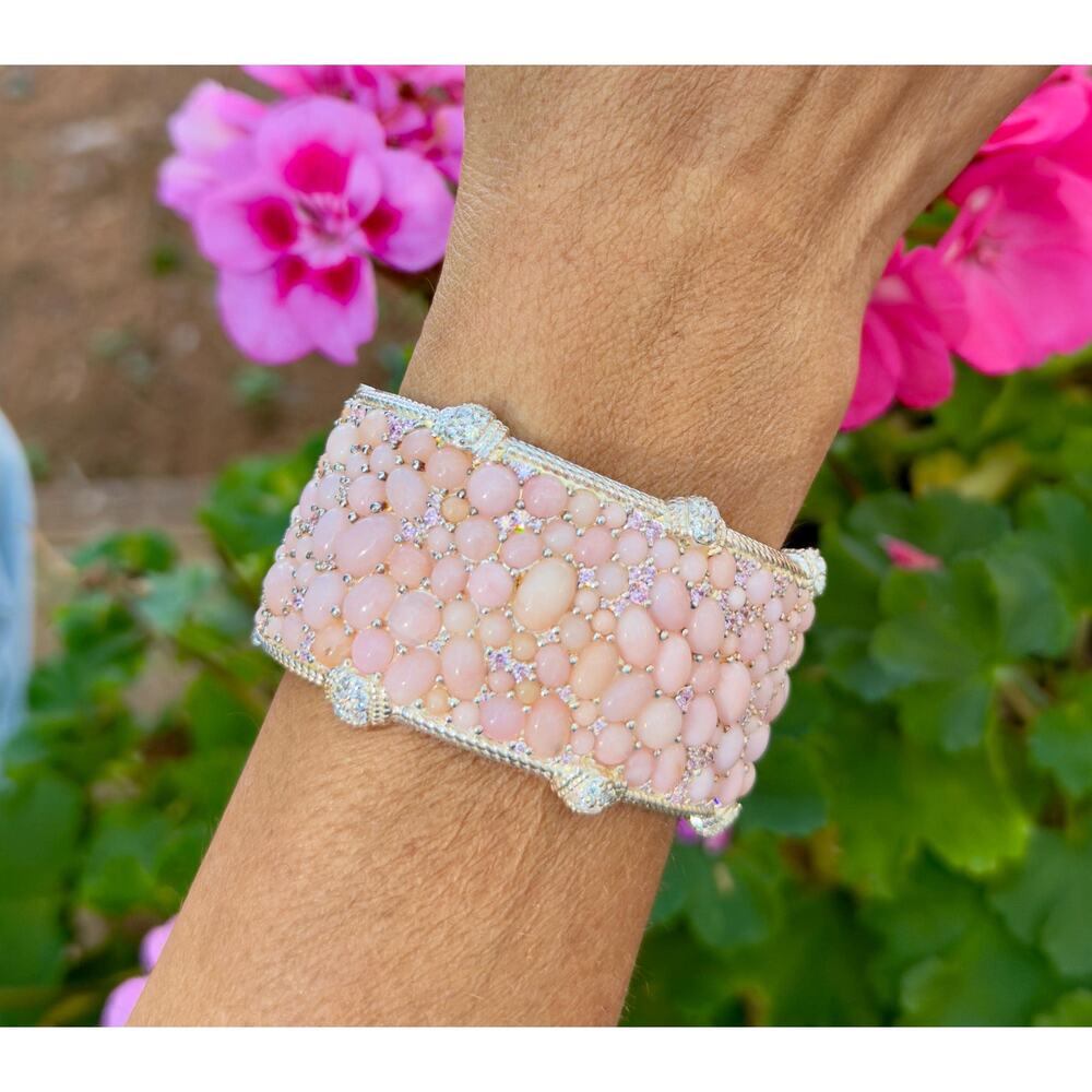 Judith Ripka Aurora Pink Opal Cuff Bracelet: Sterling Silver CZ Bangle
